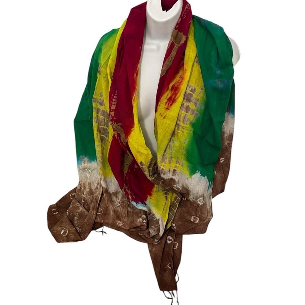 Fashion Abstract pattern tie dye cover up oversized Wrap with Tassels